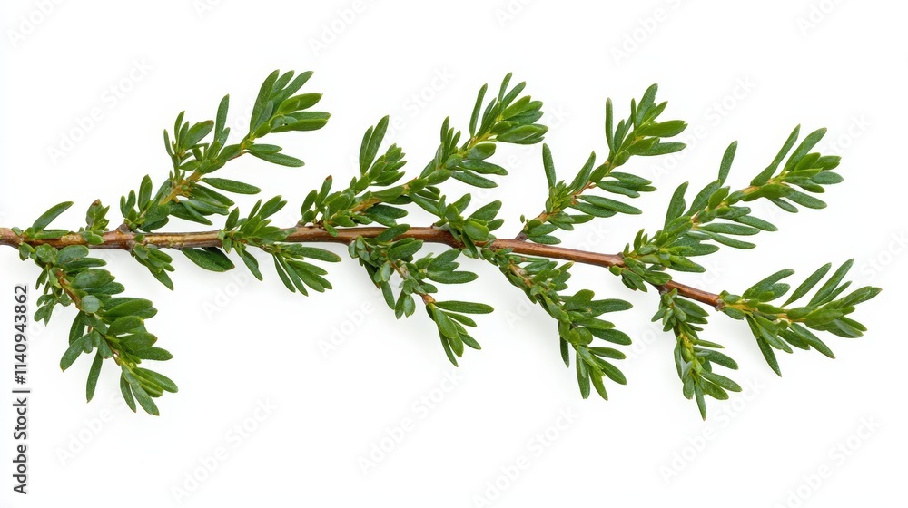 A branch of a tree with green leaves on a white background A branch of a tree with green leaves on a white background
