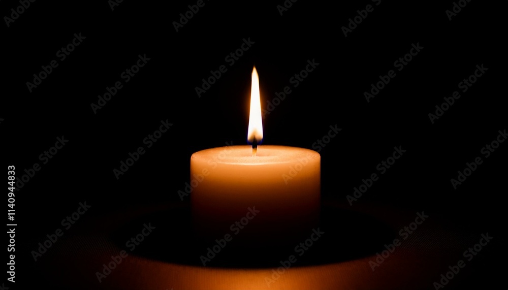 A single candle glows brightly in pitch black darkness, casting long shadows all around. A single candle glows brightly in pitch black darkness, casting long shadows all around.