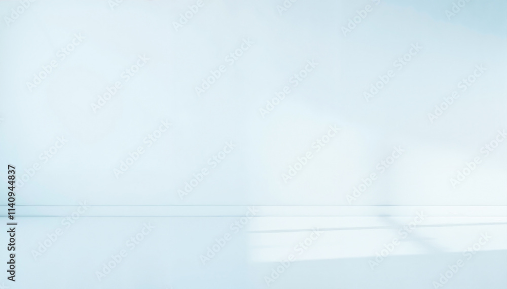 Empty minimalistic room with gentle light shadows and white walls, copy space for text