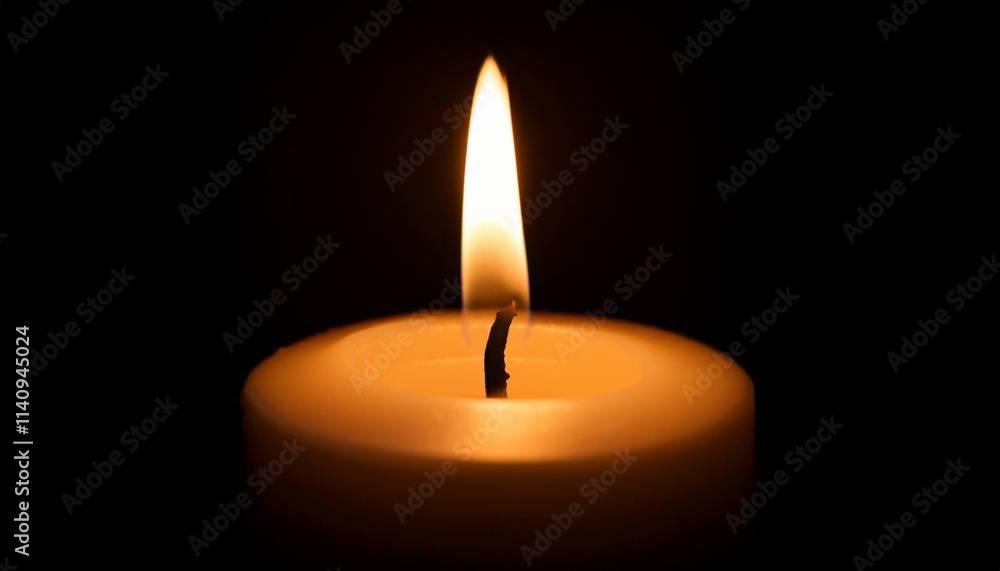A single candle glows brightly in pitch black darkness, casting long shadows all around. A single candle glows brightly in pitch black darkness, casting long shadows all around.