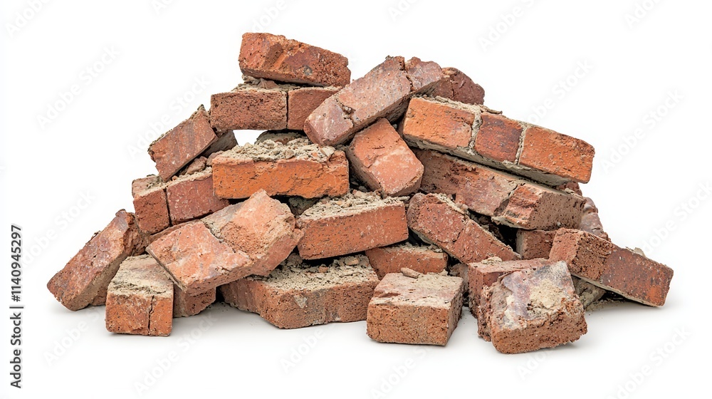 A pile of red bricks on a white background A pile of red bricks on a white background