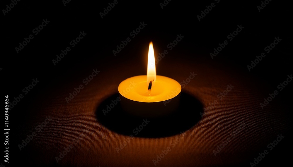 A single candle glows brightly in pitch black darkness, casting long shadows all around. A single candle glows brightly in pitch black darkness, casting long shadows all around.