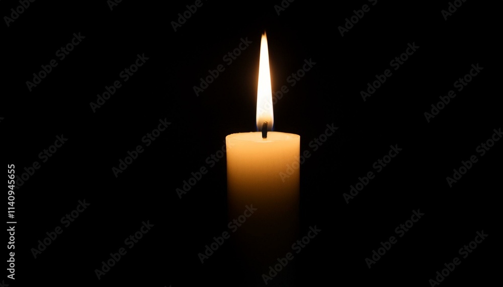 A single candle glows brightly in pitch black darkness, casting long shadows all around. A single candle glows brightly in pitch black darkness, casting long shadows all around.