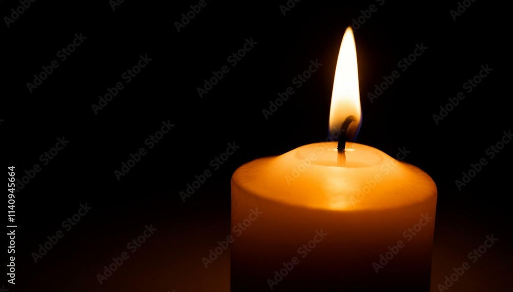 A single candle glows brightly in pitch black darkness, casting long shadows all around. A single candle glows brightly in pitch black darkness, casting long shadows all around.