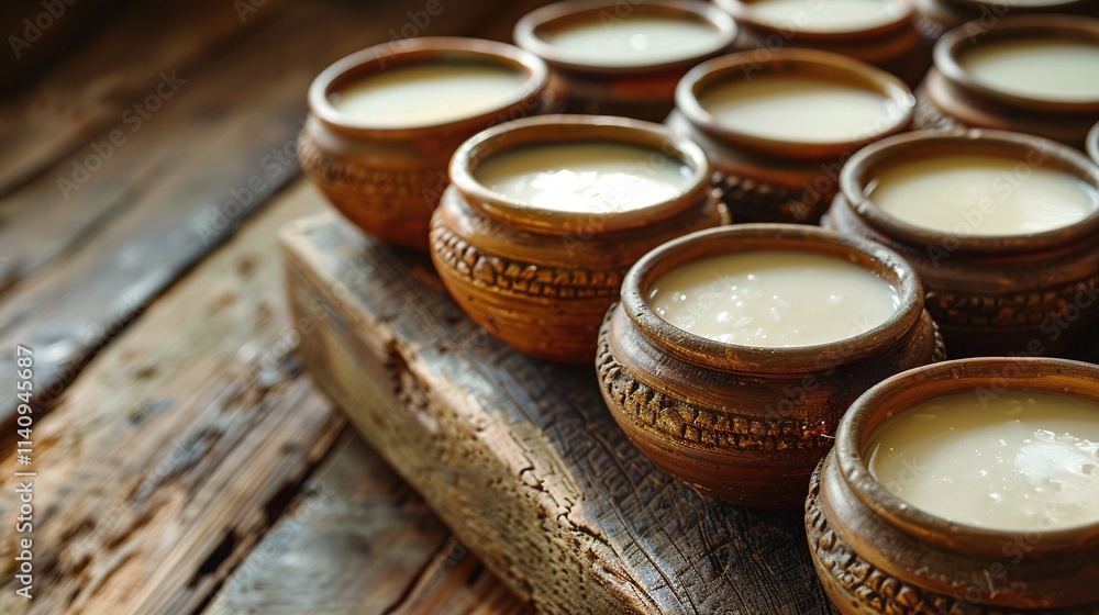 Traditional clay pots filled with creamy dessert, rustic style presentation, artisanal food photography, rich and indulgent treat, close-up concept, earthy and natural
Traditional clay pots filled with creamy dessert, rustic style presentation, artisanal food photography, rich and indulgent treat, close-up concept, earthy and natural