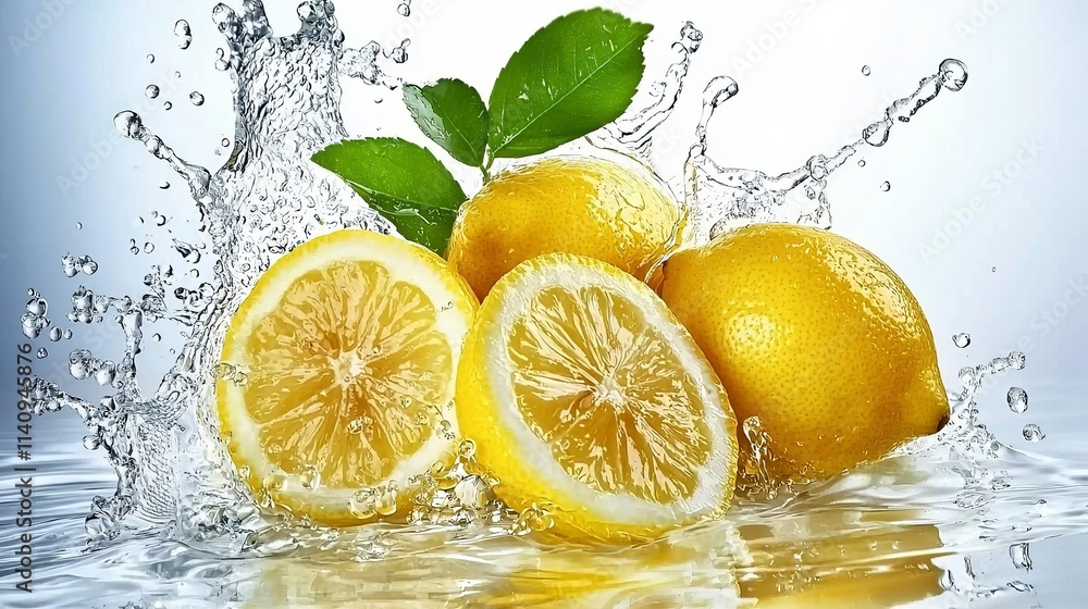 A bunch of lemons with water splashing on them A bunch of lemons with water splashing on them