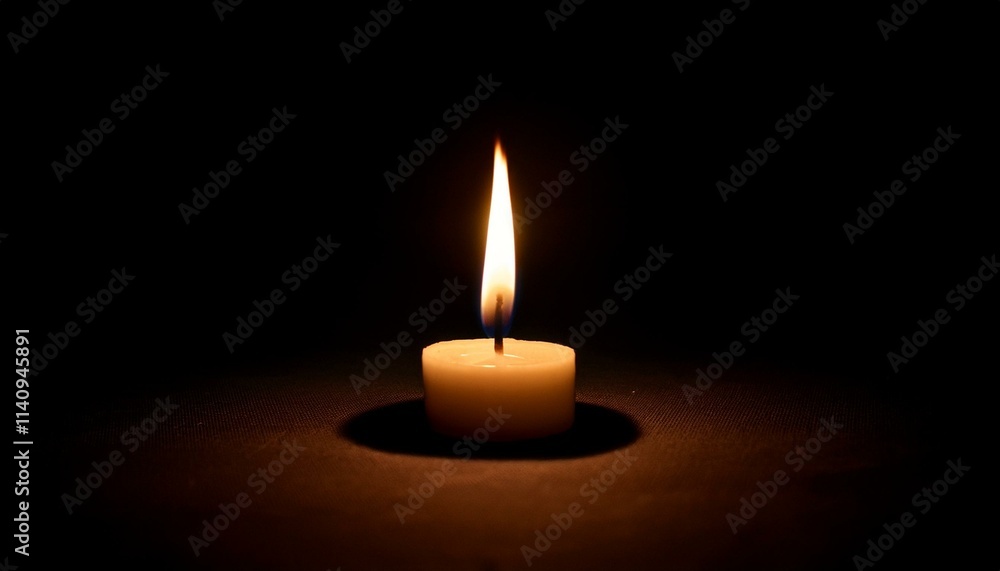 A single candle glows brightly in pitch black darkness, casting long shadows all around. A single candle glows brightly in pitch black darkness, casting long shadows all around.