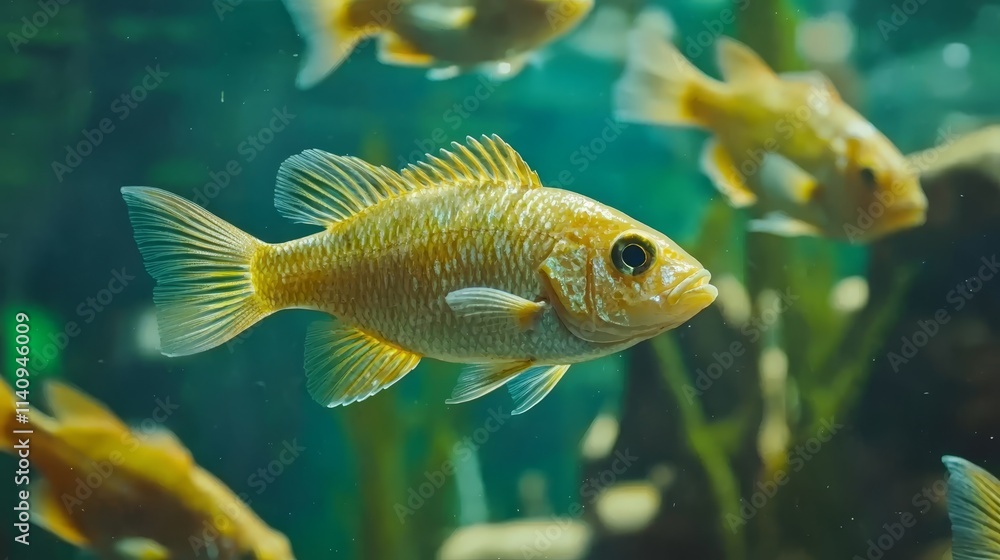 Naklejka premium A group of goldfish swimming in an aquarium