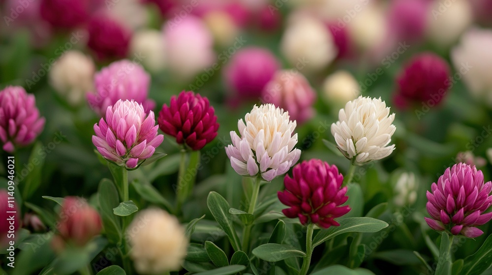 A field filled with pink and white flowers amidst green and white flora A field filled with pink and white flowers amidst green and white flora