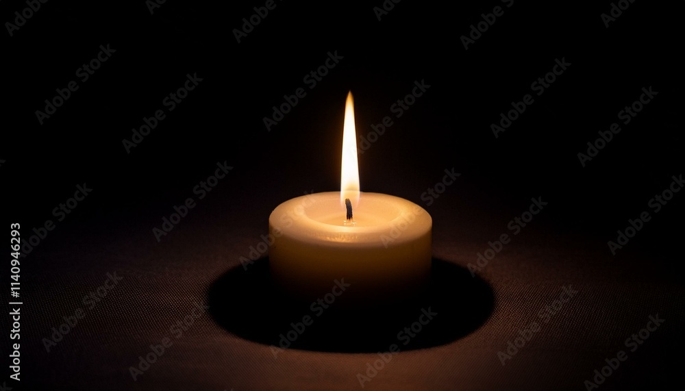 A single candle glows brightly in pitch black darkness, casting long shadows all around. A single candle glows brightly in pitch black darkness, casting long shadows all around.