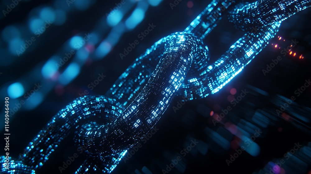 Digital Blockchain Technology Network with Advanced Glowing Data Cubes Flow Photo Digital Blockchain Technology Network with Advanced Glowing Data Cubes Flow Photo