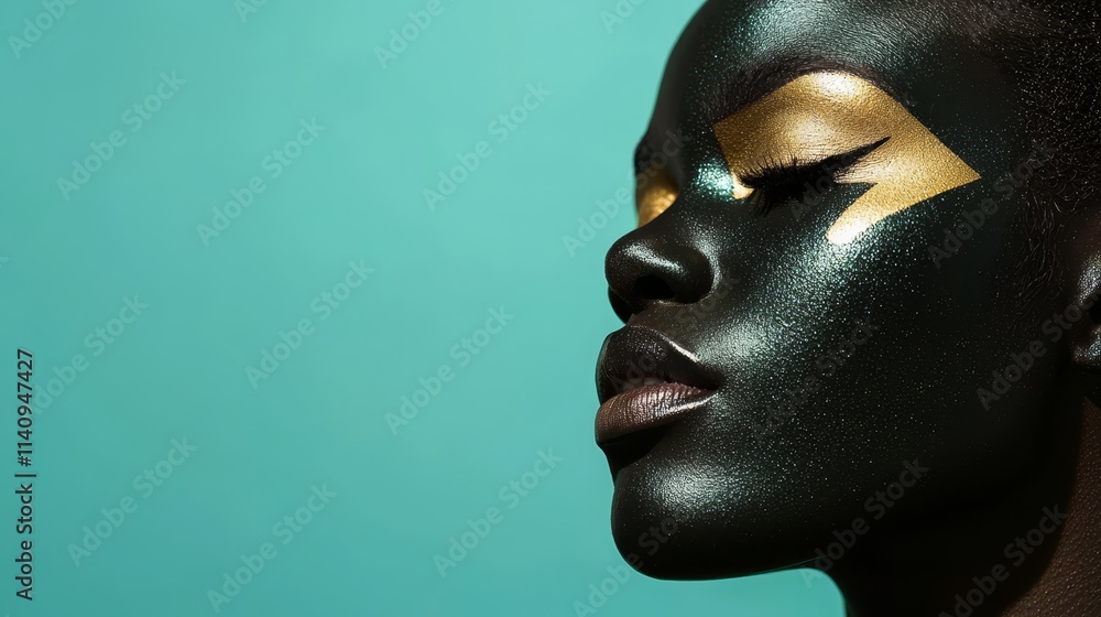 A woman with black and gold makeup on her face A woman with black and gold makeup on her face