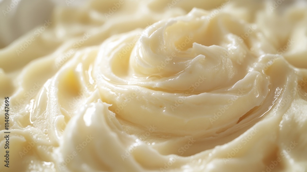 Highangle closeup DSLR shot of creamy mashed potatoes on rustic table illuminated by soft natural light Highangle closeup DSLR shot of creamy mashed potatoes on rustic table illuminated by soft natural light