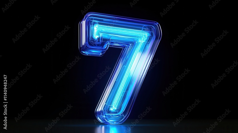 Shining Neon Blue Number Seven in a Dark Background Shining Neon Blue Number Seven in a Dark Background