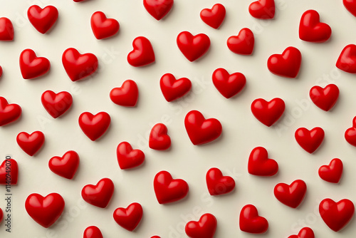 A bunch of red hearts on a white surface