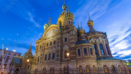 Tableau sur toile Church of the Savior on Spilled Blood night to day timelapse hyperlapse