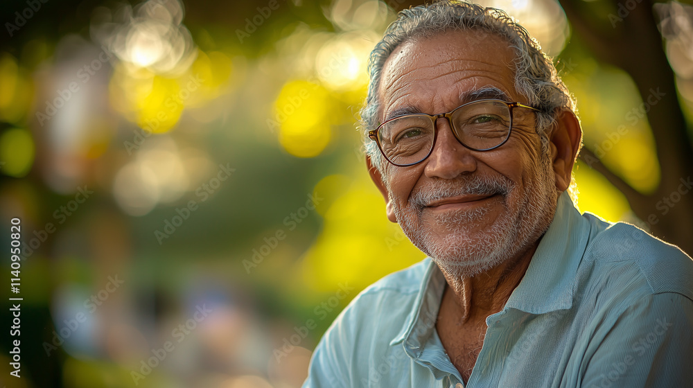 Brazilian senior smiling outdoors in nature