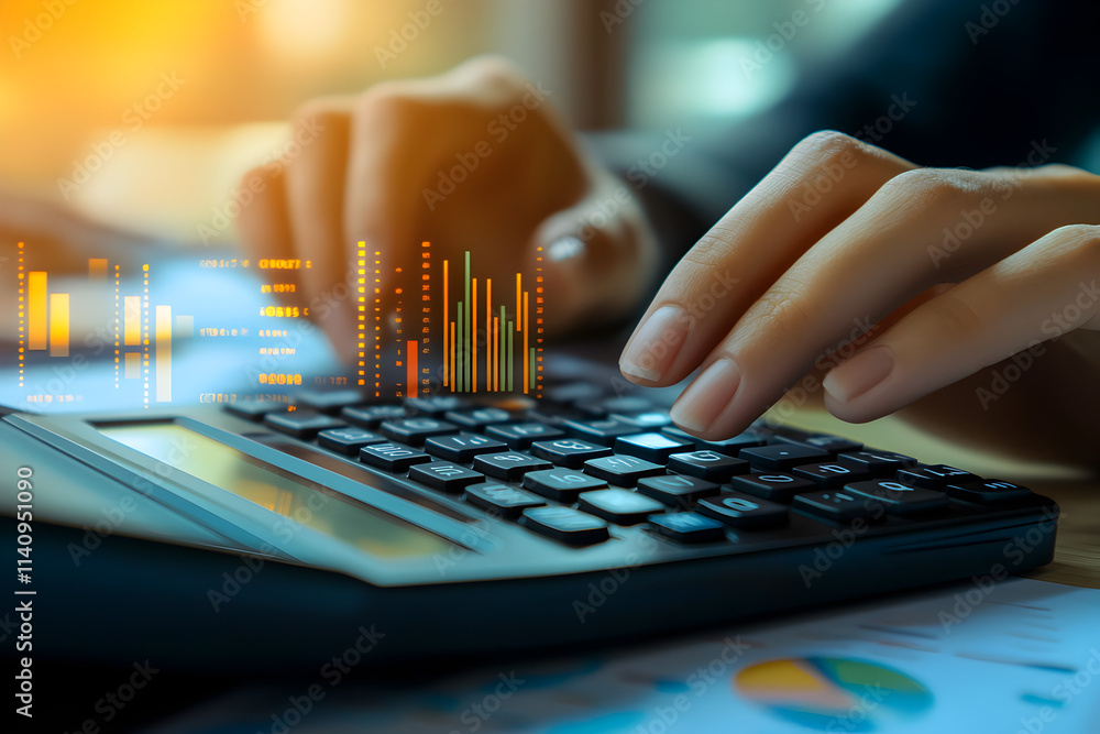 Fototapeta premium Financial Data Analysis with Digital Graphs and Calculator