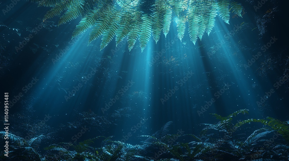 Obraz premium A dark forest filled with lots of green plants