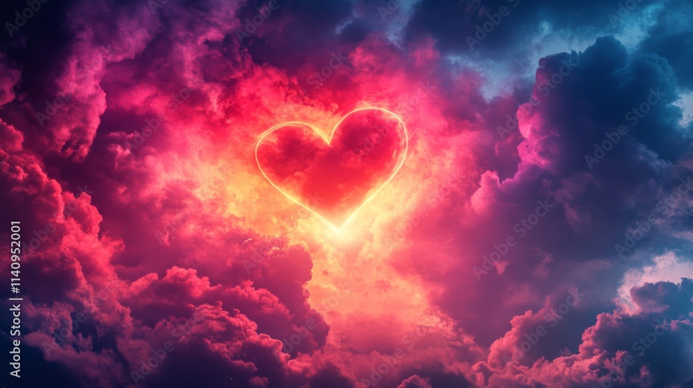 Celestial Heart Glowing Amidst Vivid Colorful Clouds Celestial Heart Glowing Amidst Vivid Colorful Clouds