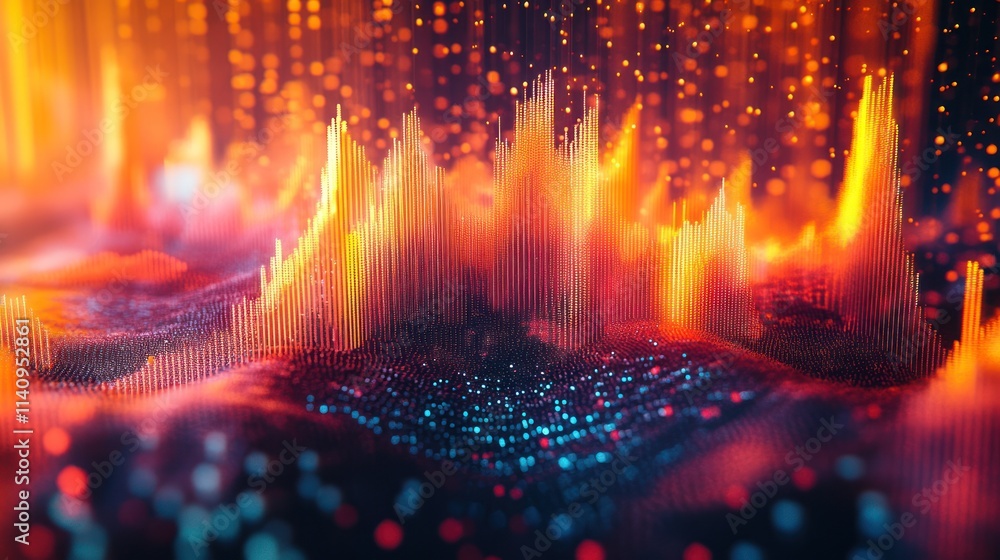 Abstract fiery landscape with data visualization elements. Abstract fiery landscape with data visualization elements.