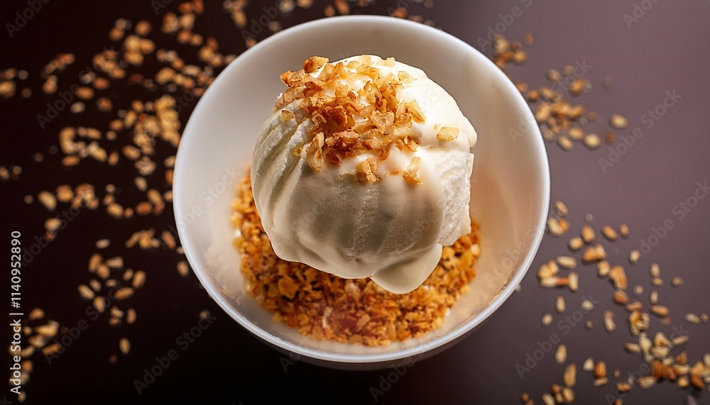 levitating ice cream with toasted rice garnish levitating ice cream with toasted rice garnish