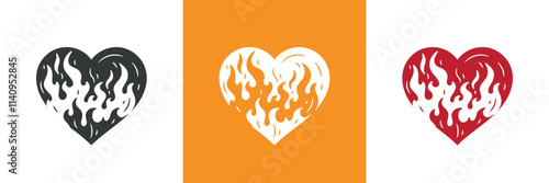 Heart on Fire. Burning Heart Symbol of Love and Passion for Valentine day design. Hand drawn vector illustration.	
