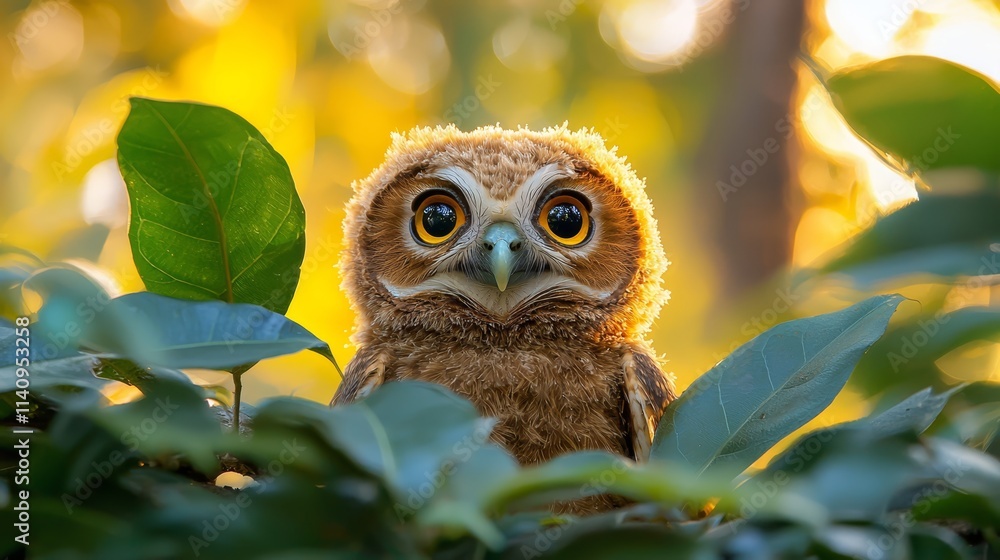 A small owl sitting in a tree looking at the camera A small owl sitting in a tree looking at the camera
