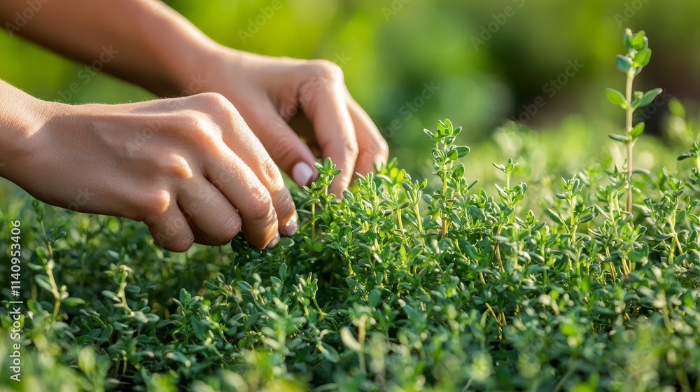 A person's hands picking up a plant from the ground A person's hands picking up a plant from the ground