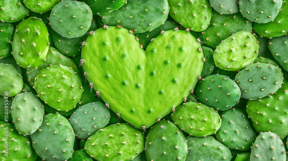 green cactus pads forming a heart shape, heart with thorns, symbolizing emotional struggles green cactus pads forming a heart shape, heart with thorns, symbolizing emotional struggles