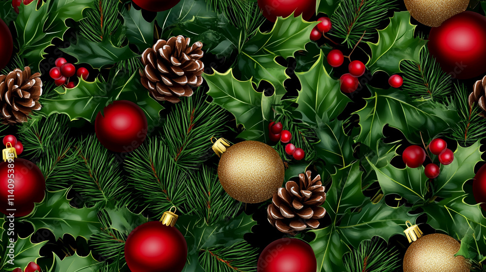 Realistic Holly Leaves Seamless Pattern for Christmas Realistic Holly Leaves Seamless Pattern for Christmas