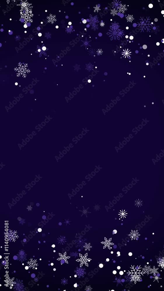 Fall white snowflake frame on dark night blue background. Loop animation with copy space. Vertical video. Fall white snowflake frame on dark night blue background. Loop animation with copy space. Vertical video.