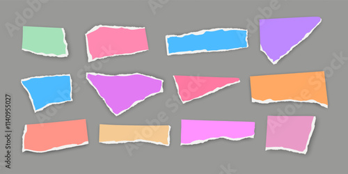 Set of torn paper fragments isolated on background, Vector illustration