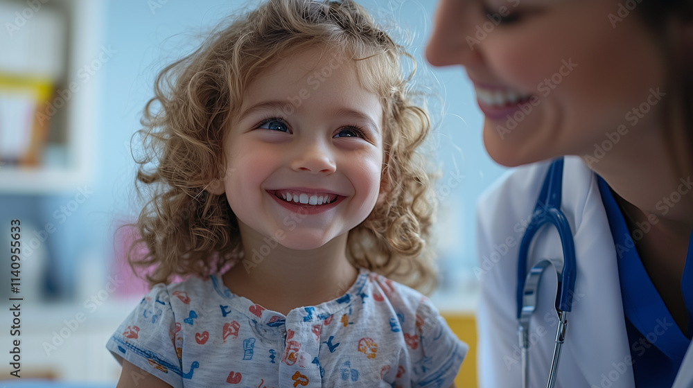 Close-up portraits of happy, smiling children with doctors