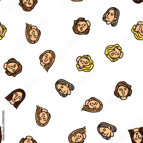 facial expression female smile vector seamless pattern thin line illustration
