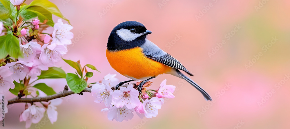 Obraz premium Beautiful Bird on Cherry Blossom Branch