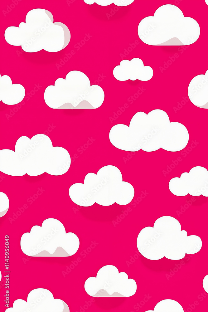 A pattern of white clouds on a pink background A pattern of white clouds on a pink background