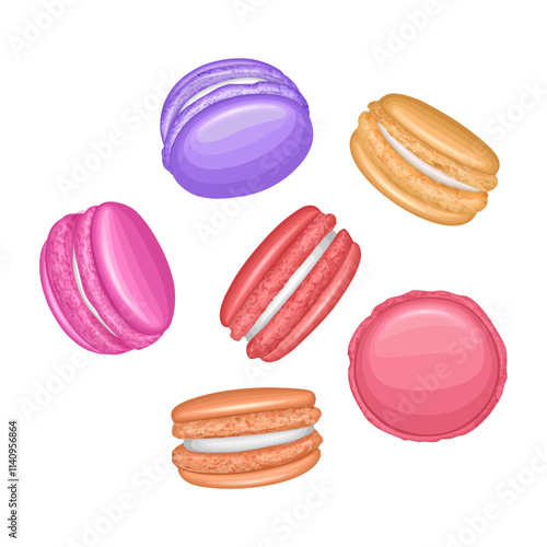 Colorful sweet macaroons or macarons dessert set collection, French biscuit dessert Vector format