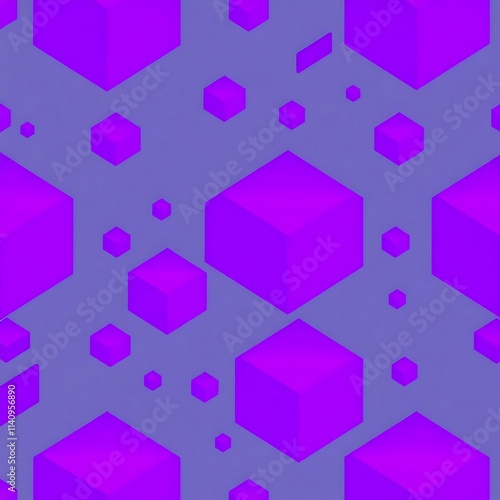 Purple Geometric Pattern: A seamless pattern featuring a vibrant purple cube design on a soft blue background. This modern, abstract pattern adds a touch of contemporary style to any project. 