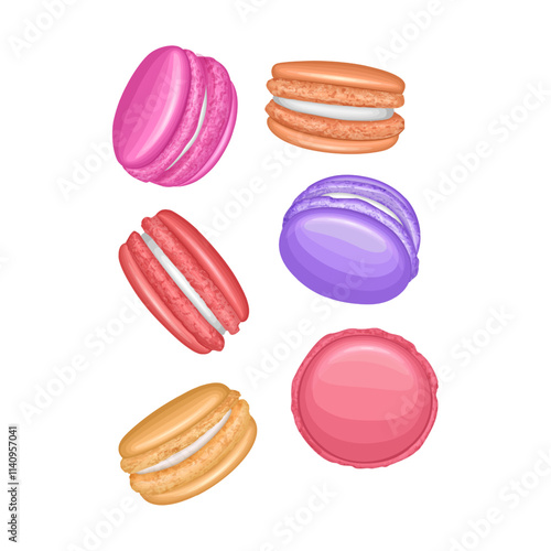 Colorful sweet macaroons or macarons dessert set collection, French biscuit dessert Vector format