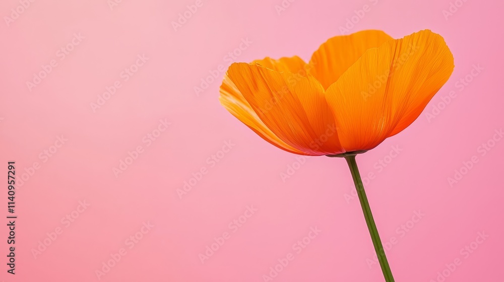 Fototapeta premium A single orange flower on a pink background