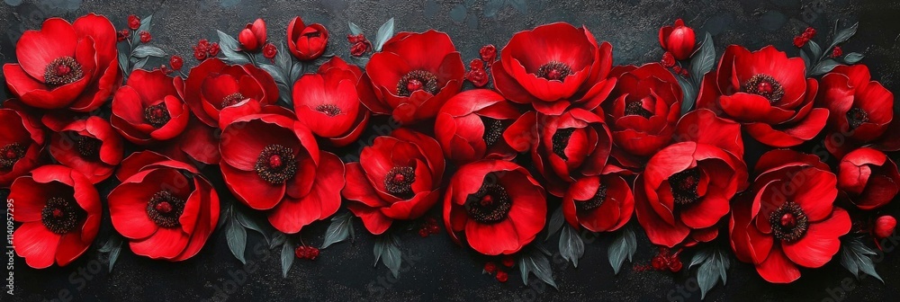 Red peonies in full bloom showcasing vibrant colors on a dark background Red peonies in full bloom showcasing vibrant colors on a dark background
