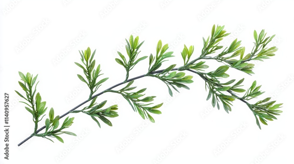 Fototapeta premium A branch of a plant with green leaves on a white background