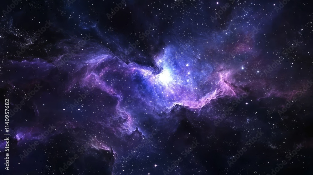 Fototapeta premium A purple and blue nebula with stars in the background