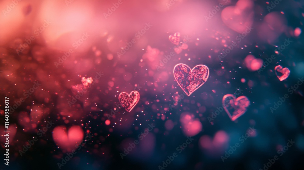 Pink Hearts Floating In A Dark Romantic Space Pink Hearts Floating In A Dark Romantic Space