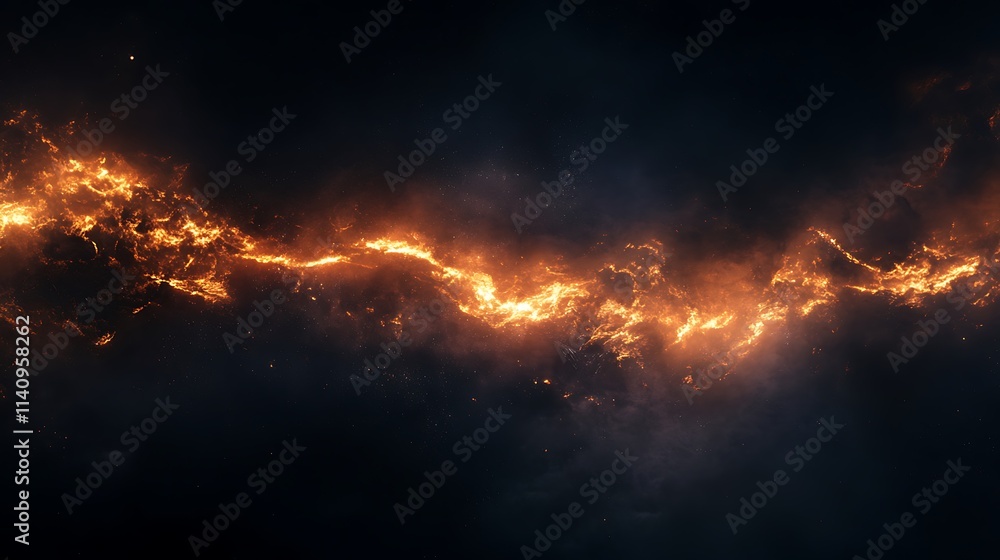 Naklejka premium Fiery cosmic river flows through dark space