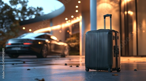 Modern suitcase stands near the car  photo