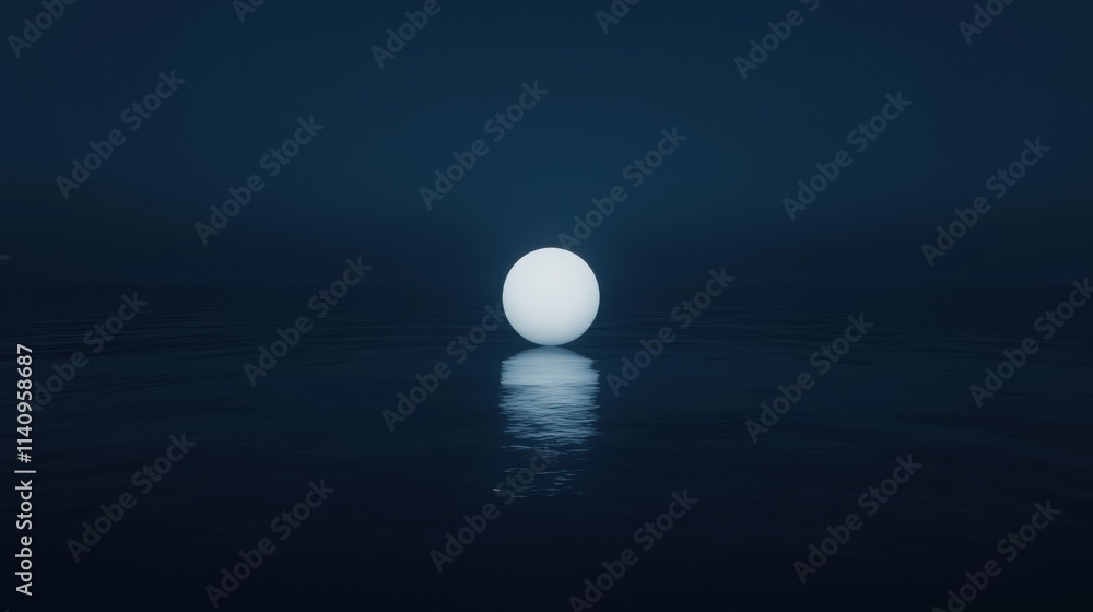 A large white ball floating in the dark blue water A large white ball floating in the dark blue water