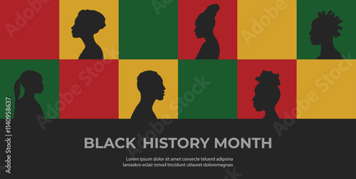 Black History Month Banner. Vector illustration with silhouettes of black women and men.