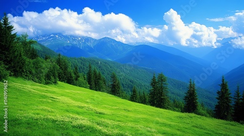 Wallpaper Mural Spring and summer mountains with coniferous trees Torontodigital.ca
